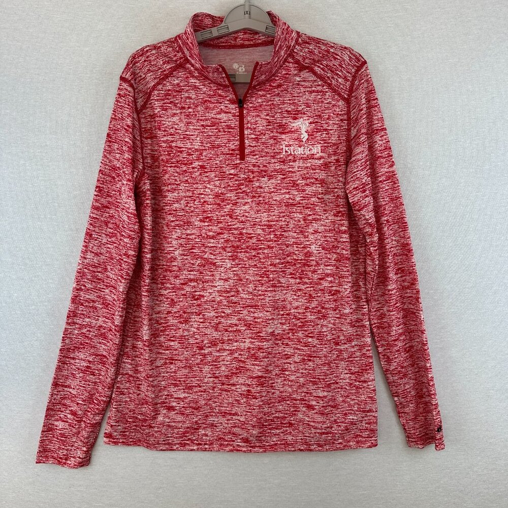 BADGER SPORT WOMEN'S 1/4 ZIP LIGHTWEIGHT PULLOVER IN HEATHERED RED COLOR SIZE L